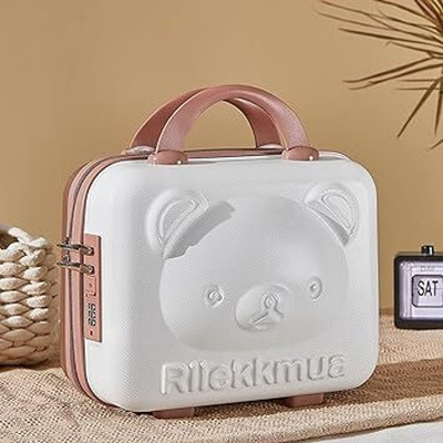 kidsmuch Cosmetic Bag for Travel, Water -Resistant, Portable Make Up Organizer Box Makeup Vanity Case with Lock Password Zipper Bag, cartoon storage, makeup bag Vanity Box(White)