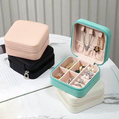 Hastkala Arts Mini Jewellery Box zipper Vanity Box(Black, Pink, White)