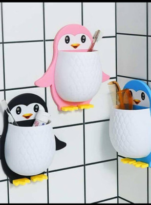 Manav Penguin Floating Shelf Self Adhesive for Kitchen,Bathroom,Room,Office 1.311 Plastic Toothbrush Holder(Multicolor, Wall Mount)