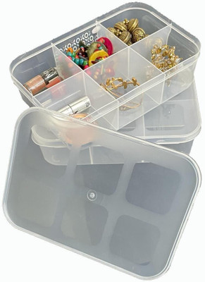 CSM Jewellery Case Organizer Multipurpose Plastic Storage Box with dividers 6 Grids in Big size, Transparent (Pack of 2 Boxes) jewelry, Segmentation, Organization, Space-saving, visibility Vanity Box(Transparent)