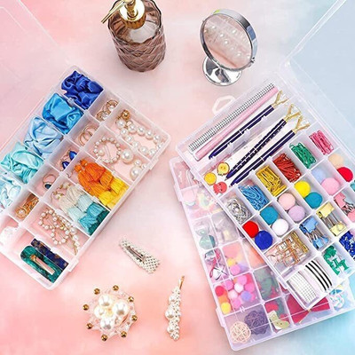 SELMEZ Plastic with Lid and Adjustable Dividers 36 Grids Compartment Travel This craft organizers and storage are made of transparent Vanity Box(White)
