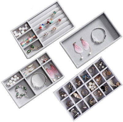 MELUDI 4 Pcs Stackable Jewelry Organizer Organizer Items Vanity Box(Gray)