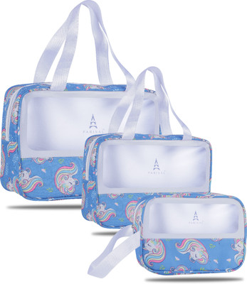 Parisal One Set, Endless Styles – Premium 3-in-1 Bag Collection for Every Look Travel Toiletry Kit(White, Blue)