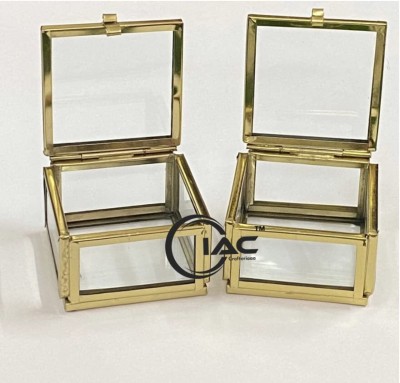 IAC Crafteriaaa Square Vanity Vintage Glass Ring Box, Pack of 2 Ring Box Vanity Box(Gold)