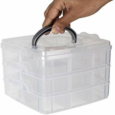 SivaSales 3 Layers 18 Grid Plastic Transparent Jewelry Storage Box Accessories for Earrings Ring mekeup, Jewelry Vanity Box(TRANSPARENT)