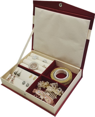 HK Hello Kiddies Multi Functional Jewellery Box Satin Necklace Earring,Ring,Bracelet Storage Vanity Box(Maroon)