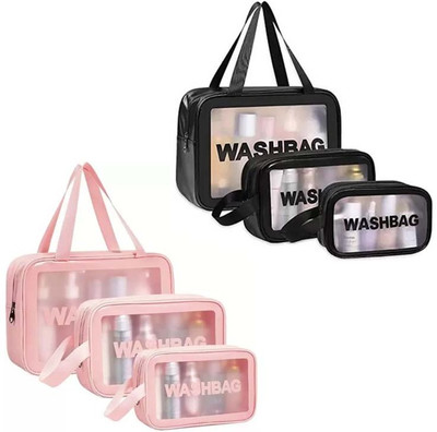 brado jewellery Travel Cosmetic Bag Clear Makeup Pouch Set Travel Toiletry Wash Bag Makeup Vanity Box, Number of Compartments: 6 Vanity Box(Black, Babypink, White)