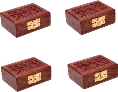 Taargo crafts Wooden 4 Ring Box Store Your Rings,Storage for Small Jewellery Items ,Used for Decoration Vanity Box(Brown)