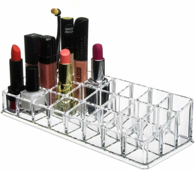 INKULTURE Arylic Makeup Organizer Transparent Plastic Makeup Cosmetic Storage Box Lipstick Nail Paint/Polish Holder Display Stand Organizer 24 Compartment Vanity Box Vanity Box(Clear)