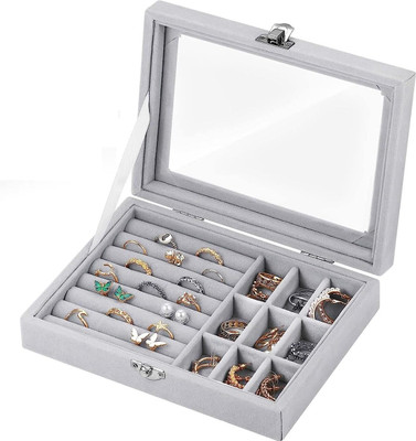 BHAVRUTT Jewellery Organiser Box Ring Earring Bracelets Jewelry Storage Case, Portable JEWELLERY ORGANISER Vanity Box(Grey)