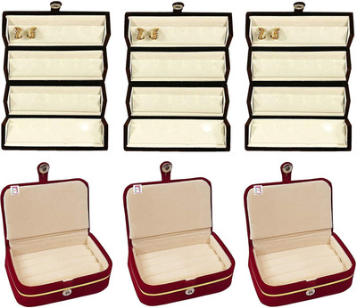 atorakushon new ®3Smllfldr+3Ringbx Crmnew ring erring boox Vanity Box(Maroon)
