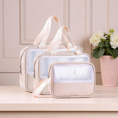 Parisal One Set, Vanity Box – Premium 3-in-1 Vanity Box Collection Multi-purpose storage for makeup, jewelry & toiletries Vanity Box(Cream, White)