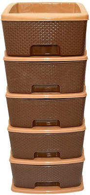 VOKAYY MULTI Layer Plastic Modular Basket Drawer Chest Storage Rack System Large Stomo Plastic Free Standing Chest of Drawers(Finish Color - BROWN, DIY(Do-It-Yourself))