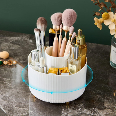 JIGSHTIAL Rotating Cosmetic Makeup Storage Organizer Box 360° Rotating Plastic Organizer Vanity Box(White)