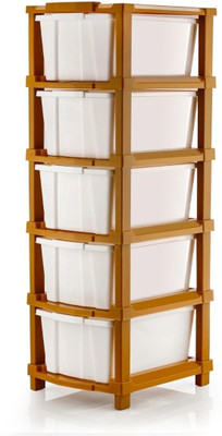 Nejadhari 5 Layer Plastic Drawer Organizer Self Standard Rectangular Multi-Functional Storage Drawer Cabinet Vanity Box(White & Orange)