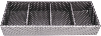 PREMSONS Portable Classic Leatherette Layer Multi-Purpose 4 Sections Jewellery Tray Vanity Box(Grey)