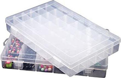TINSUHG 36 Grids Multi Purpose Box Adjustable Organizer Makeup and Jewellery Vanity Box 36 Grids Clear Plastic Storage Box-2 pcs Vanity Box(CLEAR)
