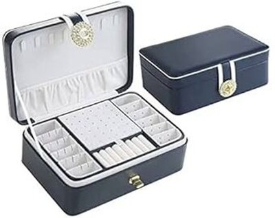 RISHAV HANDICRAFTS Elegant Leather Jewelry Organizer Box with Lock Jewellery Organiser PU Leather Storage Gifts Vanity Box(Navy Blue)