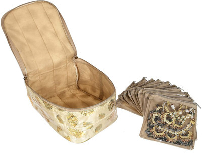 TARVEL Jewellery Organizer Storage Bag for Bracelet,Earings With 10 Pouches Earing organizer box for girls/ Womens, ornaments storage box Vanity Box(Golden)