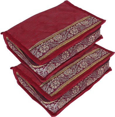 KUBER INDUSTRIES Cotton 6 Pouch Maroon Lace Jewellery Kit Cosmetic Kit for woman|Packof 2|Maroon Jewellery Vanity Box(Maroon)