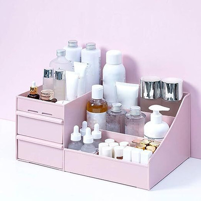 Denzo 7 Compartments PLASTIC Cosmetic Makeup Lipstick Storage Box(Pink)