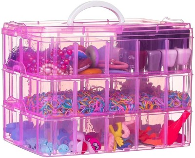 Coozico Organisers Plastic 3 Layer 18 Grid Portable Storage Detachable box Vanity Box(Pink)