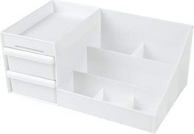 HomiQ 7 Compartments Plastic Countertop Storage for Dressing Table & Stationery items Cosmetic Storage Box Multi Functional Desktop Organiser Storage box Vanity Box Vanity Box(White)