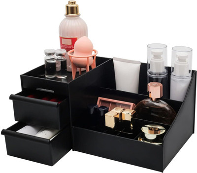 SPK Large Capacity Cosmetic Storage Box Makeup Drawer Organizer Portable Lipstic, Brushes, Nail Polish, Dressing table, Makeup Vanity Box(Black)