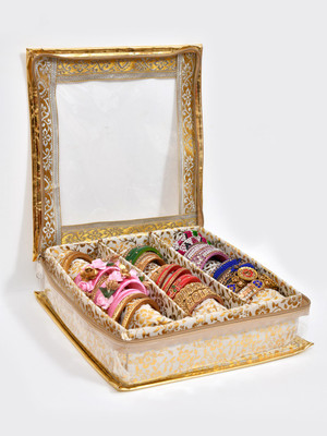 Home Fresh Bangle Box 3 Rods Vanity Box with Transparent Window & Zip Suitable Storage-1 Bangle Box 3 Rods Vanity Box(Golden)