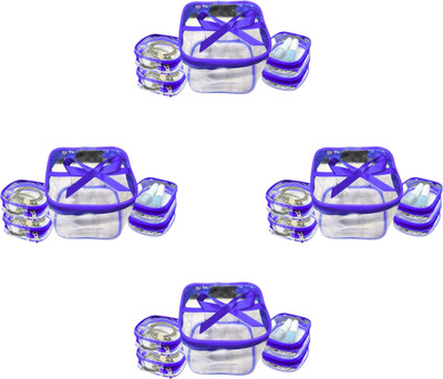 Home Store India 4 Pouch Travel Bag for Jewellery, Makeup and Small Essentials 4 Pouch Travel Organizer Kit for Bangles, Earrings & Makeup (Pack of 4) Vanity Box(Blue)