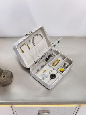 Aadhya Portable Dot Rexin Jewelry Organizer Mini Travel Jewelry Box Earring Plate Holder Rings Earrings Bracelets Multifunction Storage Box for Girls & Women Vanity Box(White)