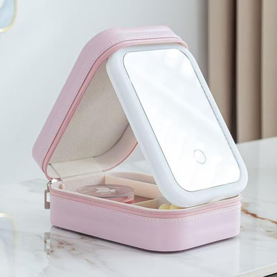 divinezon Jewelry Organizer and Multi-Compartment Storage Box 3 Color Light Settings Vanity Box(Pink)