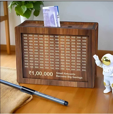 Habit Hom Money Savings Coin Box Gullak Donation Box with Numbers Money Box with Money Money Box with Money Target and Numbers Vanity Box(Brown)