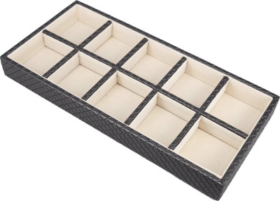 PREMSONS Portable Classic Leatherette Layer Rectangle 10 Sections Jewellery Tray Vanity Box(Grey)