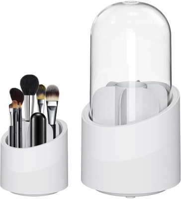 FosCadit Makeup Brush Holder Container, 360° Rotating Cosmetic Brush Storage Case Cosmetics, Stationery Vanity Box(White)