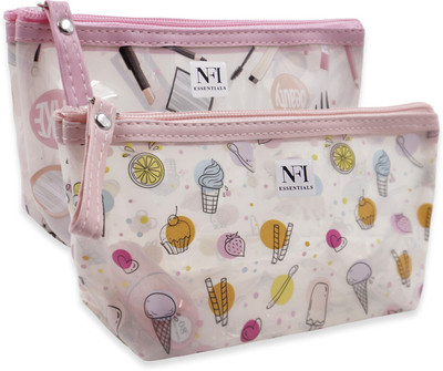 NFI essentials CP-7-B Dark Pink & CP-7-D Peach Vanity Cosmetic Pouch,Makeup Organizer,Makeup Pouch. Vanity Box(Multicolor)