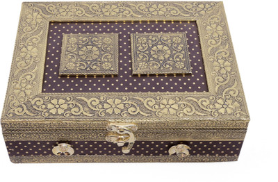 MAWEDI Handicrafts Handmade Wooden Jewelry Box, Women Wood Jewel Organizer Hand Carved Makeup and Jewellery Vanity Box(Black, Gold)