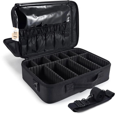 NFI essentials Cosmetic Case Large Makeup Organizer Makeup case Vanity Box(Black)