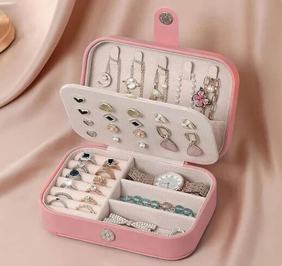 SimpliQure Jewellery Storage & Organisor Box Elegant Jewelry Storage Box for Home or Travel with Multiple Compartment Vanity Box(Piink)