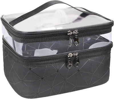 SUNAINA Black Diamond Dual Layer Makeup Bag toiletry bag for travel Multi Purpose Organizer dual Layer Bag Vanity Box(Black)
