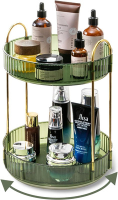 Glenston Spinning Vanity 2 Tray – 360° Access to Cosmetics, Creams, Brushes, and Bottles 360° Rotating Design – Smoothly spins for easy access to items from any angle Vanity Box(Green)