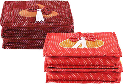KUBER INDUSTRIES Pack of 4 Dots Print 7 Pockets Cosmetic Organisers Storage Box | Maroon & Red Jewellery Organizer Vanity Box(Maroon & Red)
