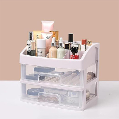 JITAHARAY 2 Layer Cosmetic Drawer Makeup Organizer Vanity Box(White)
