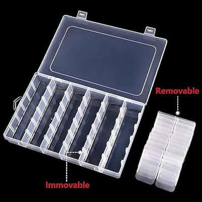 TINSUHG Plastic Rectangular Storage Box with Adjustable 36 Grid no Vanity Box(CLEAR)