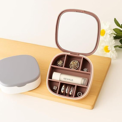 Plixl Travel Jewellery Organiser Box With Mirror/Mini Jewellery Box For Women & Girls Jewellery Organiser Vanity Box(Multicolor)