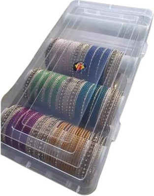 Ewings Multipurpose Plastic Storage Box with 4 Rods l Storing Box For Bangles for organizing your costly and favorite Bangles Vanity Box(Transparent)