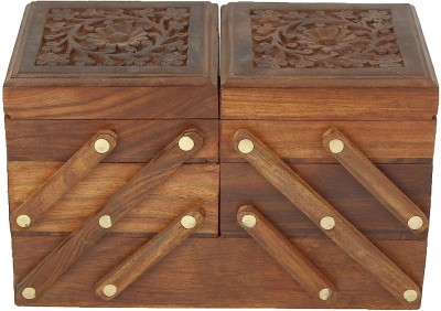 ITOS365 Handmade wooden jewelry Box for Women Jewel Organizer Hand Carved Carvings 5in1 To store make up beauty products Vanity Box(Brown)