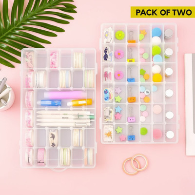 AST Combo 2 Pack 36 Grid Jewellery & Makeup Organizer Box with Adjustable Dividers Ideal for storing earrings, rings, beads, pills, and small craft items. Vanity Box(Transparent, Clear)