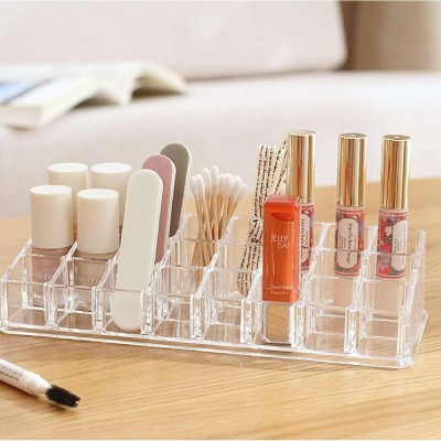 Adhunyk 24 Slots Lipstick Holder Nail Polish Cosmetic Organizer Displa holder Vanity Box(clear)