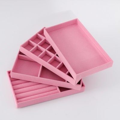 KUBER INDUSTRIES Pack of 4 Velvet Jewelry Trays Organizer for Earring | YBL4-04 | Pink Jewelry Trays Vanity Box(Pink)